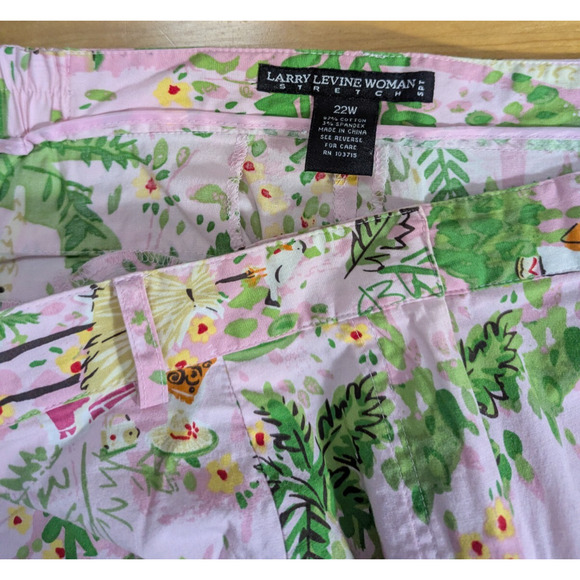 Vtg Larry Levine Pink Beach Tropical Stretch Ankle Pants Size 22W Cotton G1 - Picture 5 of 5
